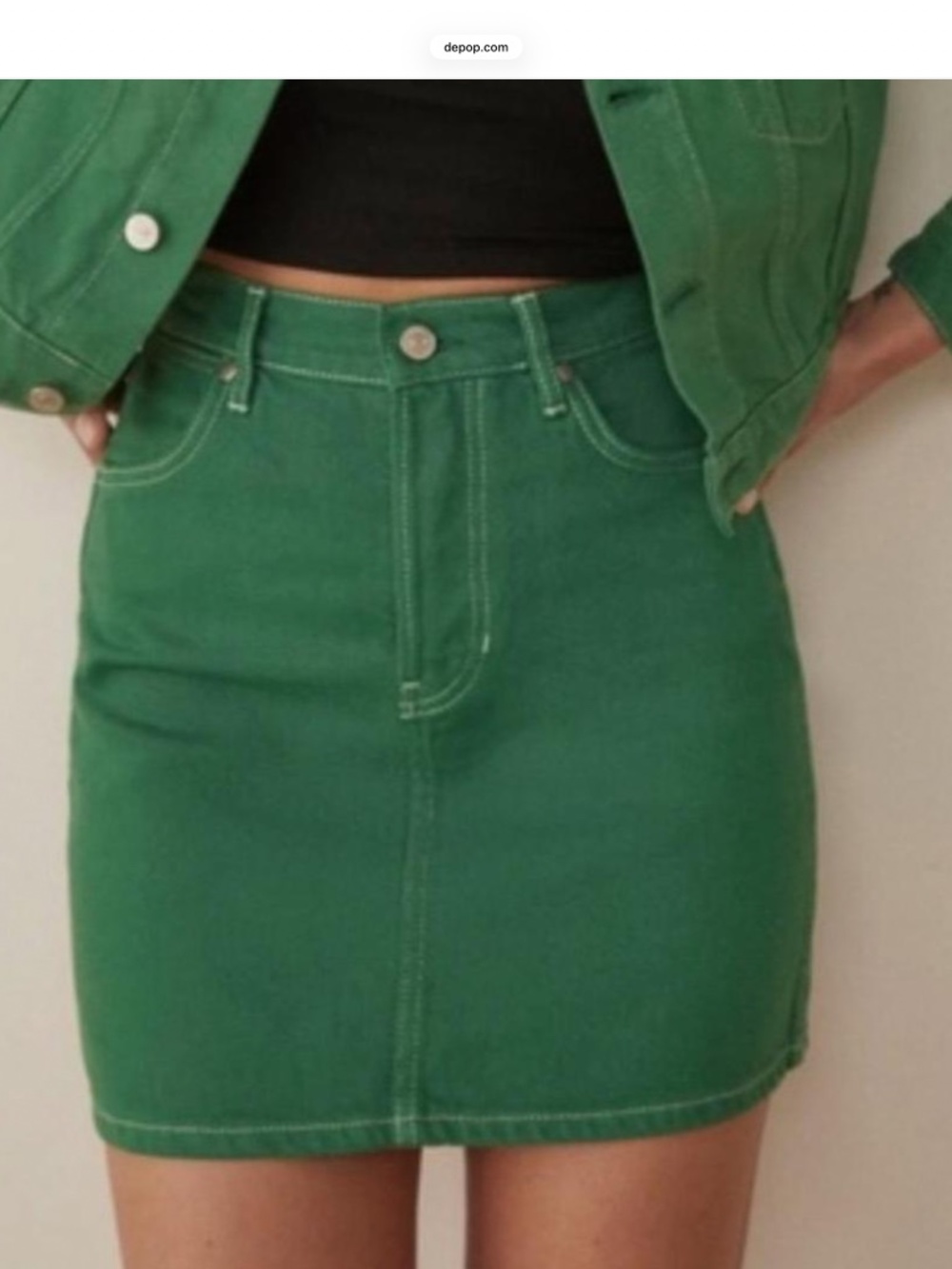 Reformation Denim Mini Skirt Soze 26 in Green